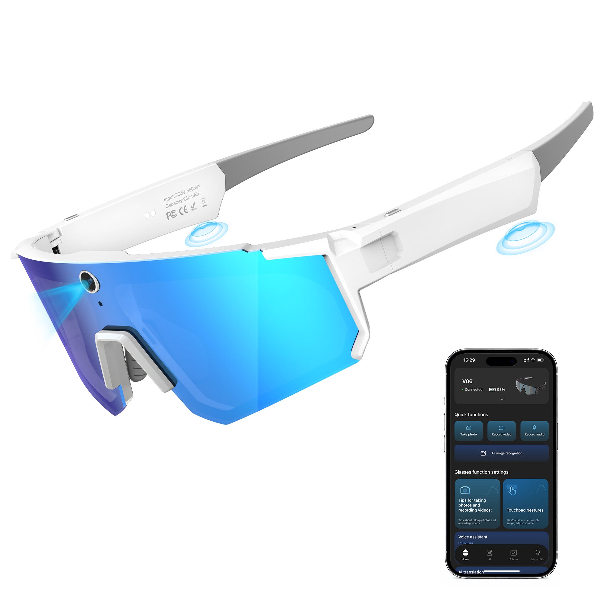 AI Smart Glasses, Bluetooth Glasses for Men Women, Blue Light Smart Glasses, Hands-Free Calls, Music and Voice Control for Work/Study/Travel