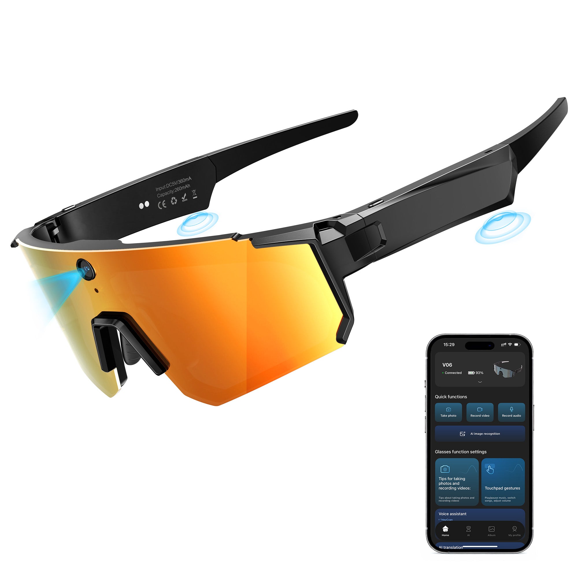 AI Smart Glasses with Camera 4K, Video Recording Glasses with Camera, Polarized Sports Sunglasses with EIS Stabilization, Dual Mic Noise Canceling, IP66, ChatGPT Enabled