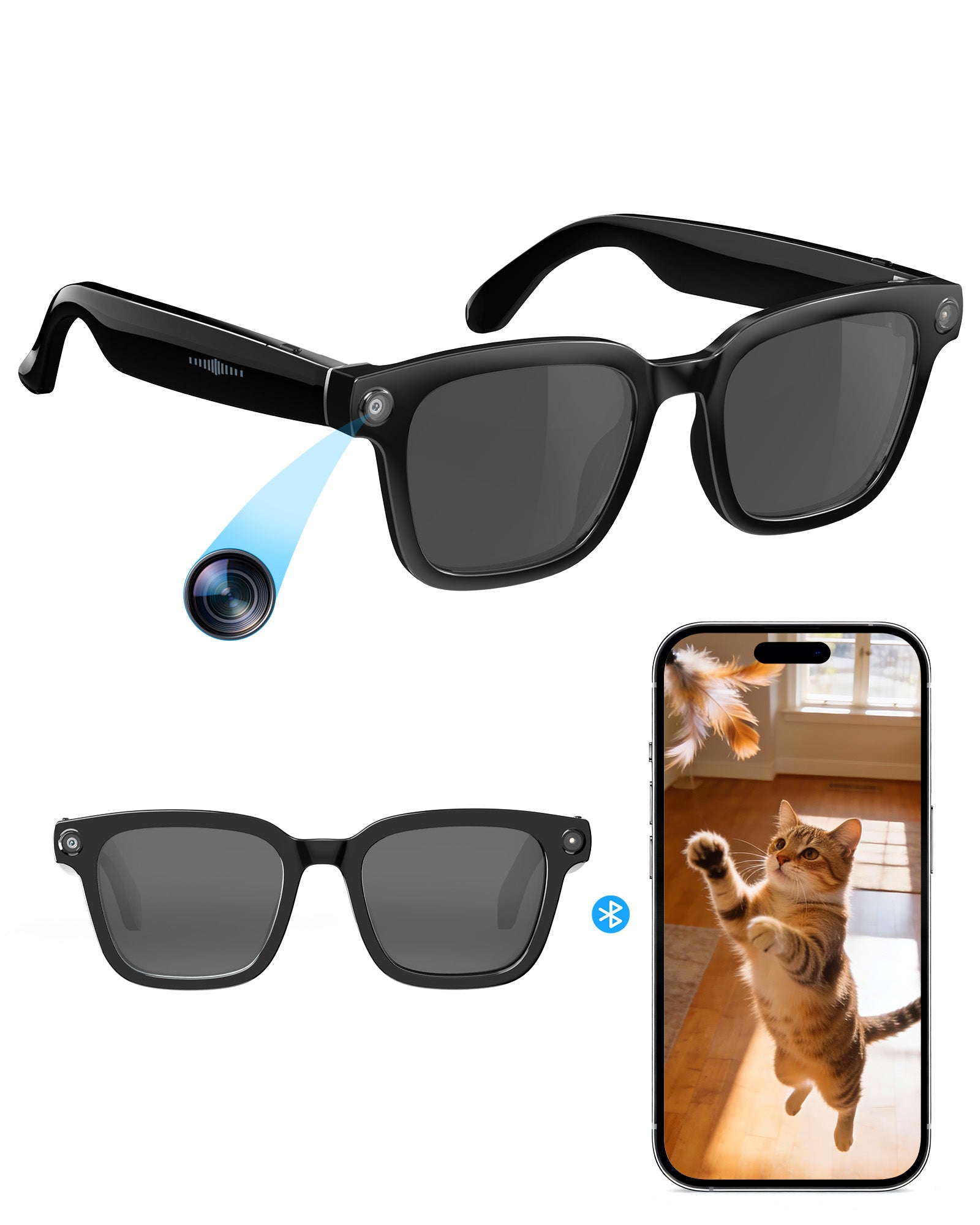 Smart-Glasses with Camera and Audio, 8MP HD Camera Blue-Light Glasses for Men Women, 1080P Video Recording AI Glasses, Real Time Translation, Voice Assistant V03-T5