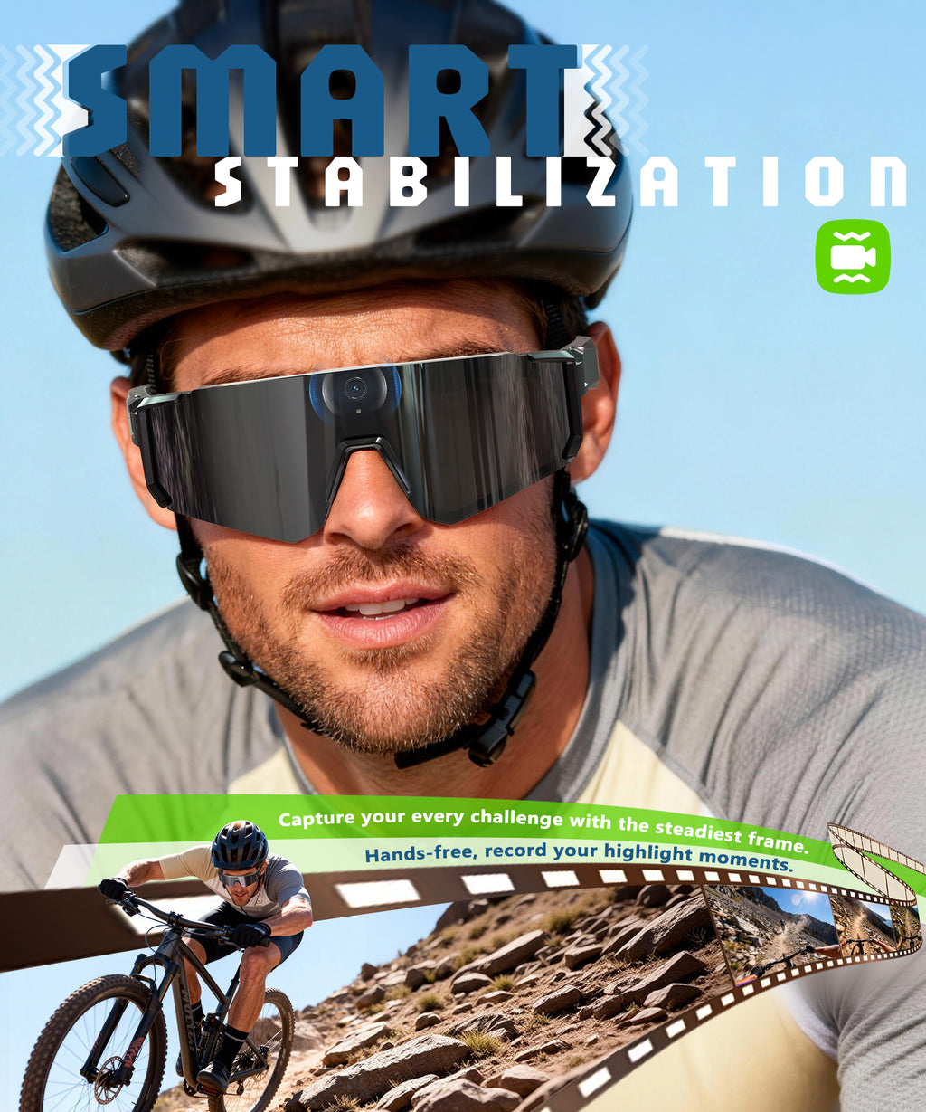 GLOSSIA AI Smart Glasses with Camera 4K, Video Recording Glasses with Camera, Polarized Sports Sunglasses with EIS Stabilization, Dual Mic Noise Canceling, IP66, ChatGPT Enabled