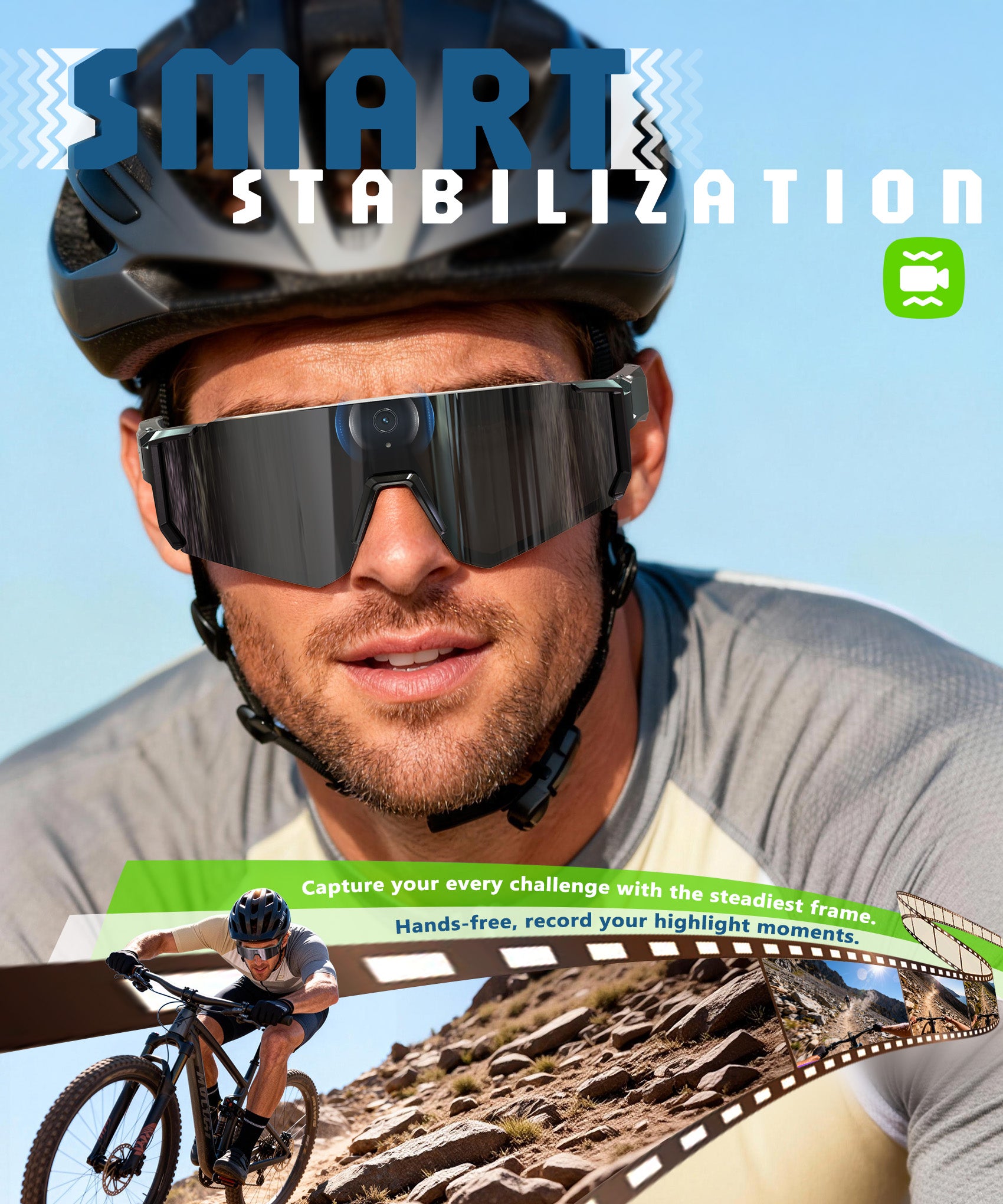 GLOSSIA AI Smart Glasses with Camera 4K, Video Recording Glasses with Camera, Polarized Sports Sunglasses with EIS Stabilization, Dual Mic Noise Canceling, IP66, ChatGPT Enabled
