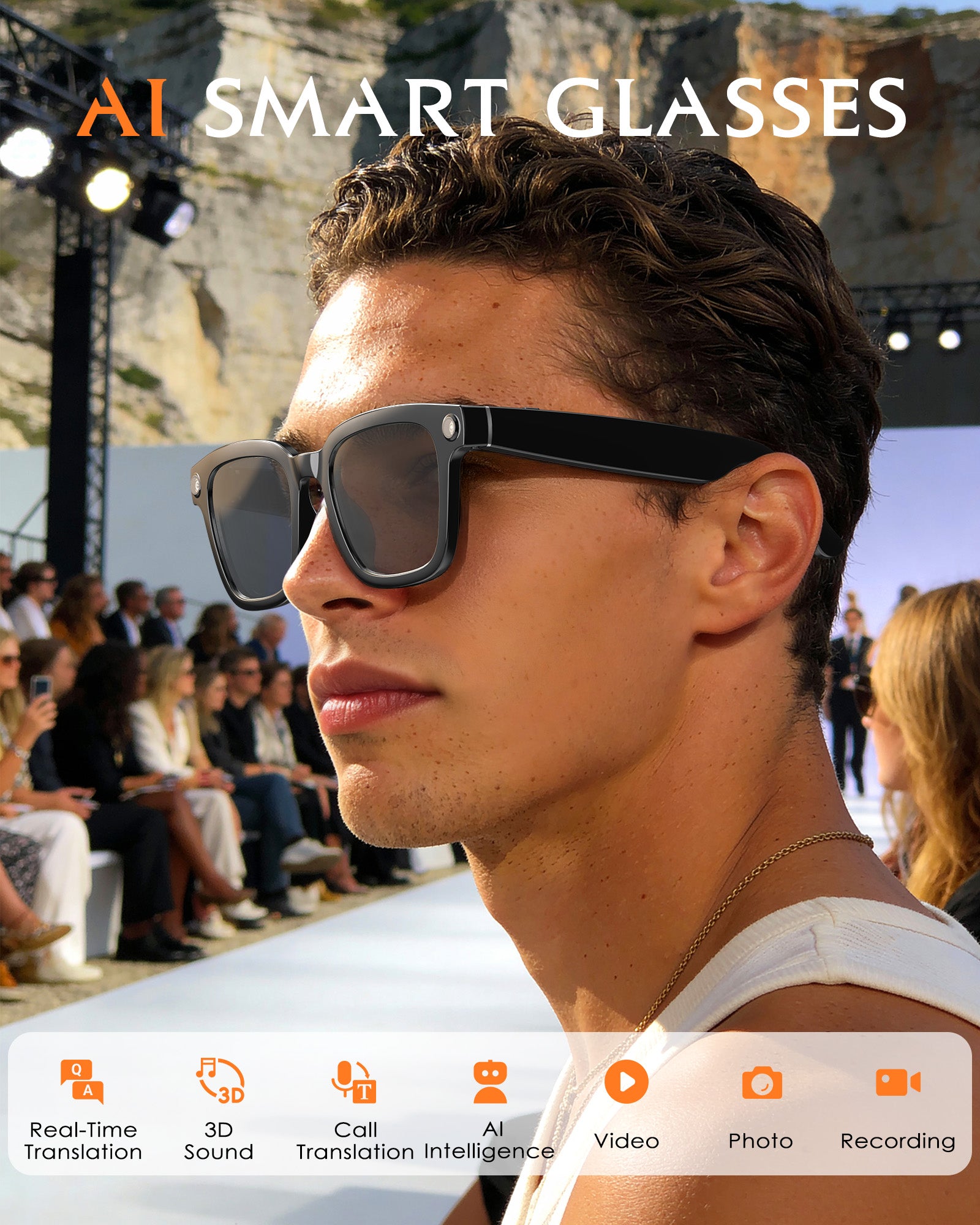 Smart-Glasses with Camera and Audio, 8MP HD Camera Blue-Light Glasses for Men Women, 1080P Video Recording AI Glasses, Real Time Translation, Voice Assistant V03-T5