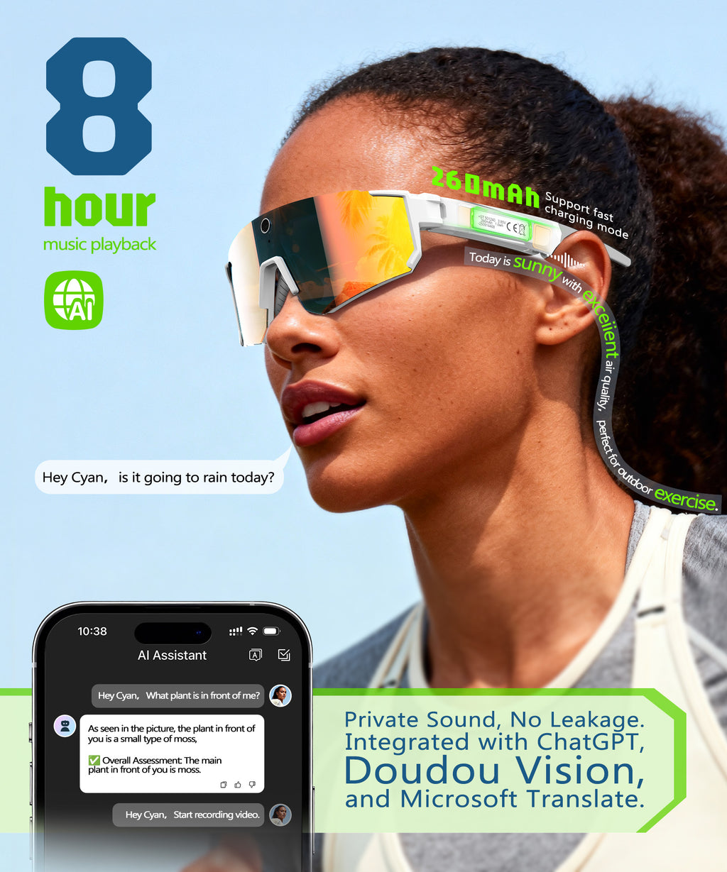 AI Smart Glasses, Bluetooth Glasses for Men Women, Blue Light Smart Glasses, Hands-Free Calls, Music and Voice Control for Work/Study/Travel