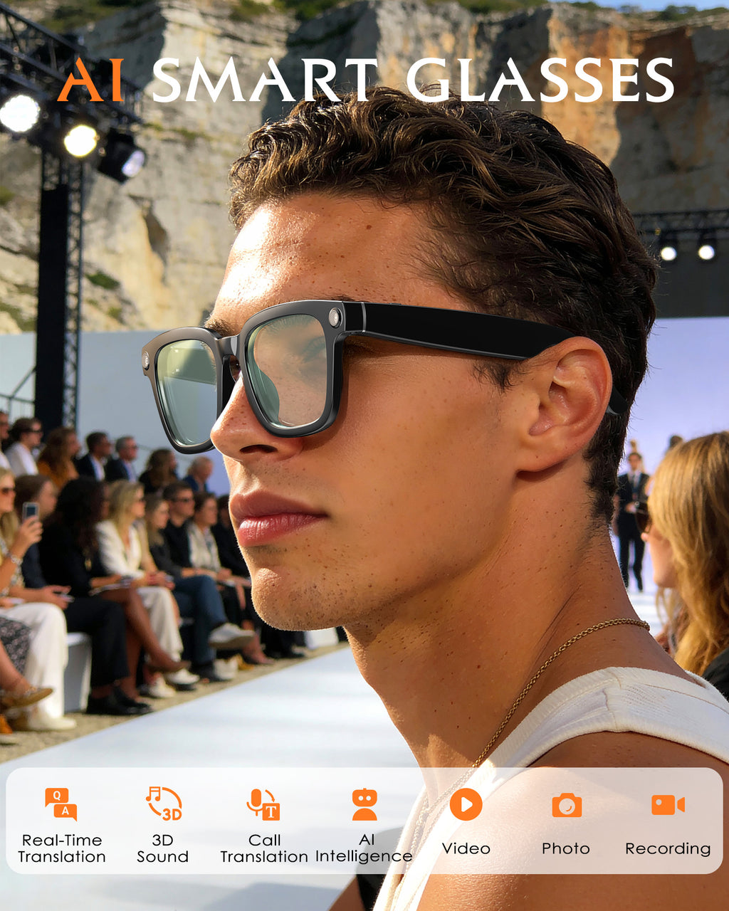Smart-Glasses with Camera and Audio, 8MP HD Camera Smart-Sunglasses for Men Women, 1080P Video Recording AI Glasses, Real Time Translation, Voice Assistant V03-T5-EP