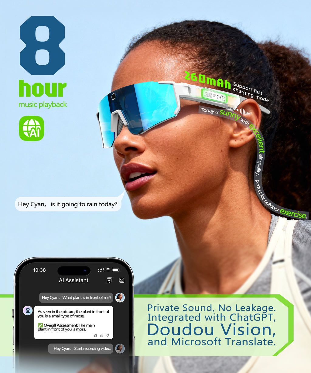 AI Smart Glasses, Bluetooth Glasses for Men Women, Blue Light Smart Glasses, Hands-Free Calls, Music and Voice Control for Work/Study/Travel
