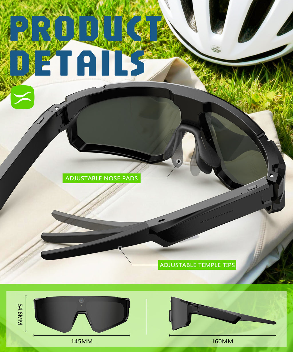AI Smart Glasses with Camera 4K, Video Recording Glasses with Camera, Polarized Sports Sunglasses with EIS Stabilization, Dual Mic Noise Canceling, IP66, ChatGPT Enabled