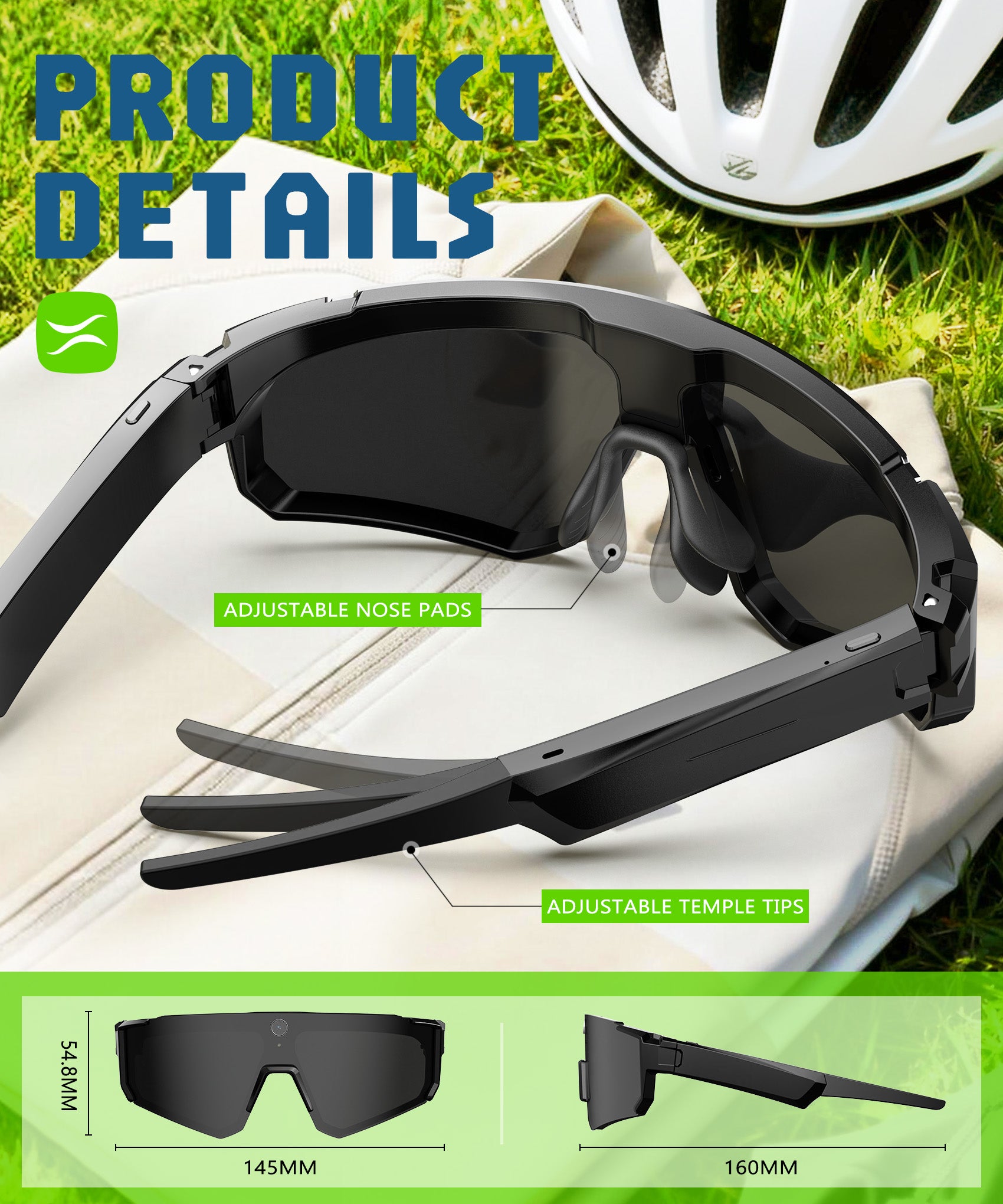 GLOSSIA AI Smart Glasses with Camera 4K, Video Recording Glasses with Camera, Polarized Sports Sunglasses with EIS Stabilization, Dual Mic Noise Canceling, IP66, ChatGPT Enabled