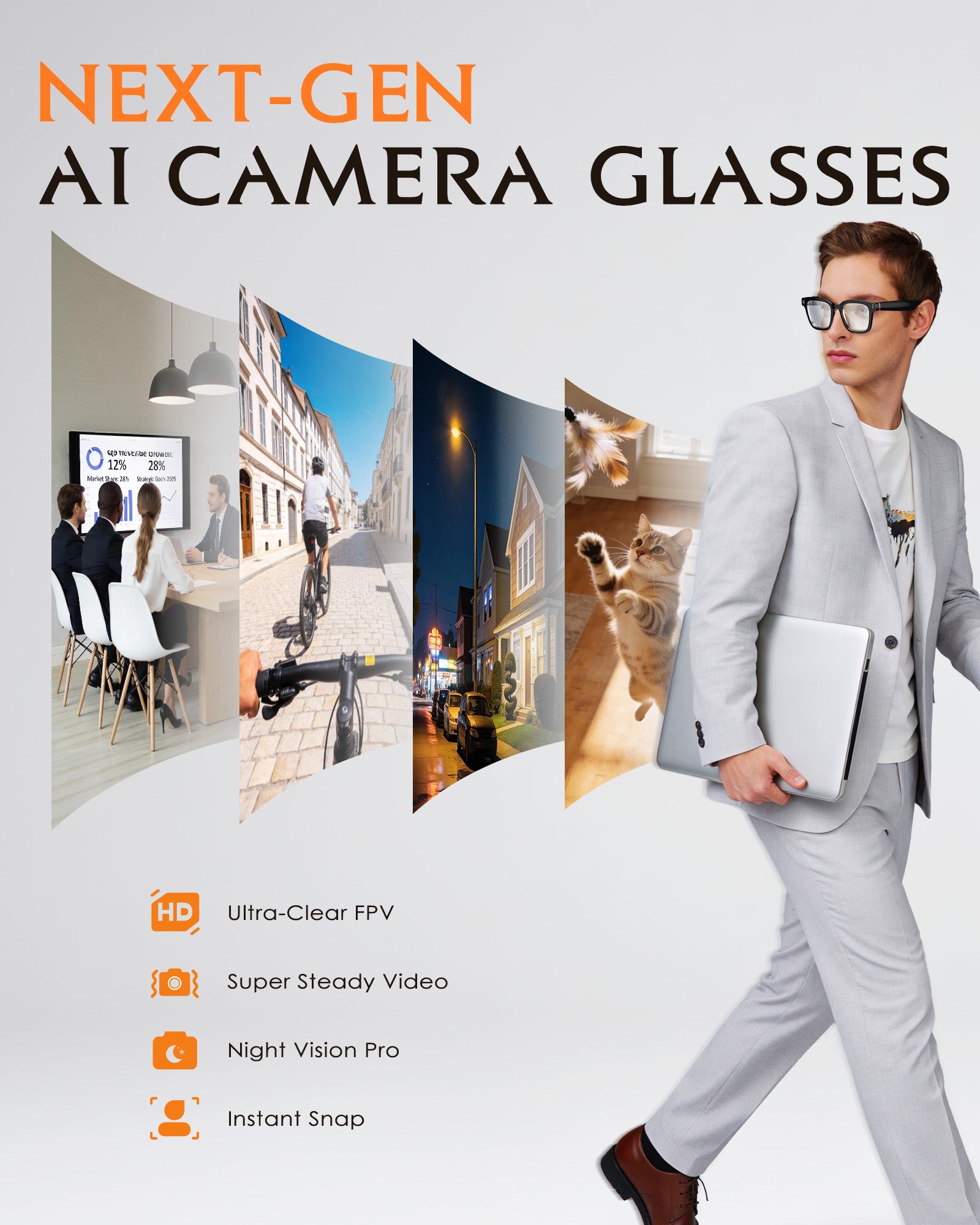 Smart-Glasses with Camera and Audio, 8MP HD Camera Smart-Sunglasses for Men Women, 1080P Video Recording AI Glasses, Real Time Translation, Voice Assistant V03-T5-EP