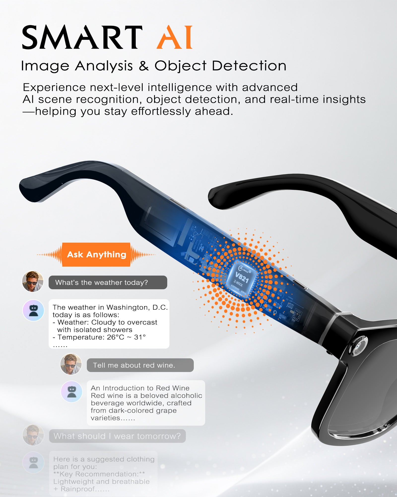 Smart-Glasses with Camera and Audio, 8MP HD Camera Blue-Light Glasses for Men Women, 1080P Video Recording AI Glasses, Real Time Translation, Voice Assistant V03-T5
