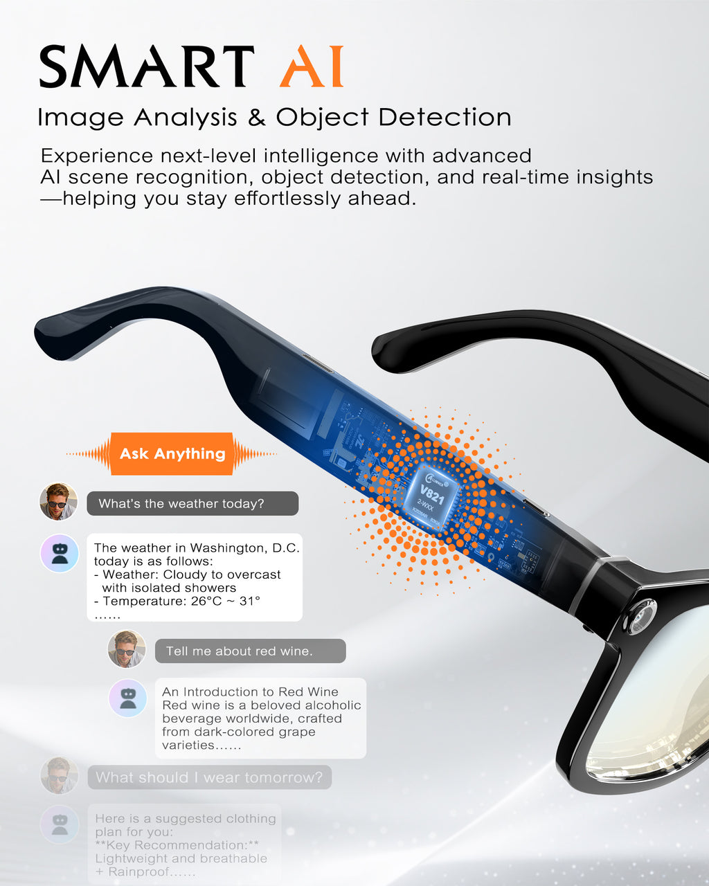 Smart-Glasses with Camera and Audio, 8MP HD Camera Smart-Sunglasses for Men Women, 1080P Video Recording AI Glasses, Real Time Translation, Voice Assistant V03-T5-EP